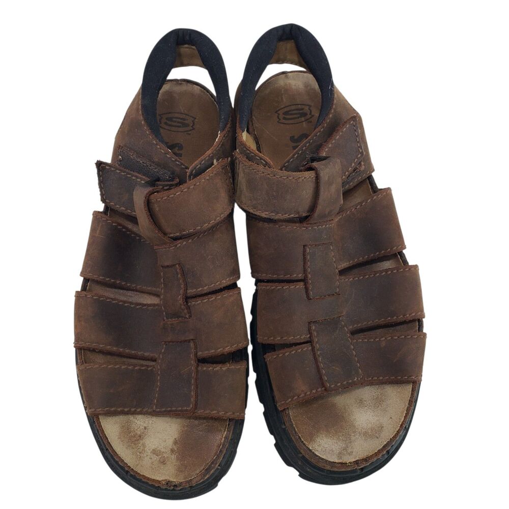 Skechers Men's Brown Leather Sandals, Size 12